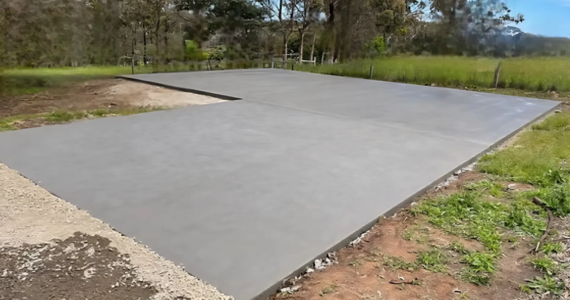 Newly poured, smooth concrete pad